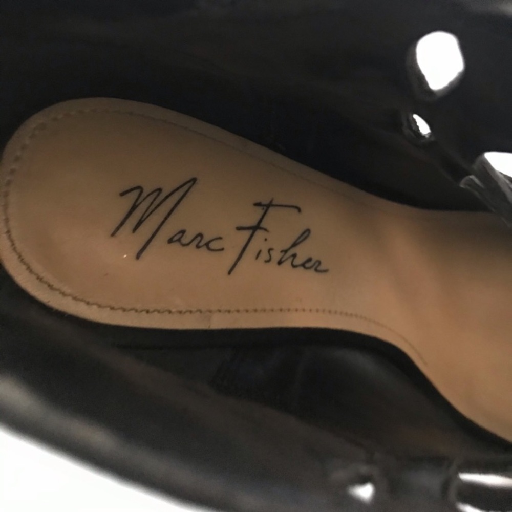 Marc Fisher Black Suede Corset Lace Up Bottie Open Toe Heel Shoes - Picture 7 of 8